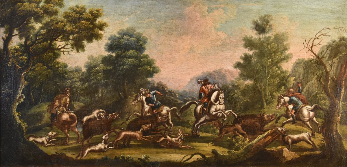 Christian Reder (Lipsia 1656 - Roma 1729) Paesaggio con caccia al cinghiale-photo-2