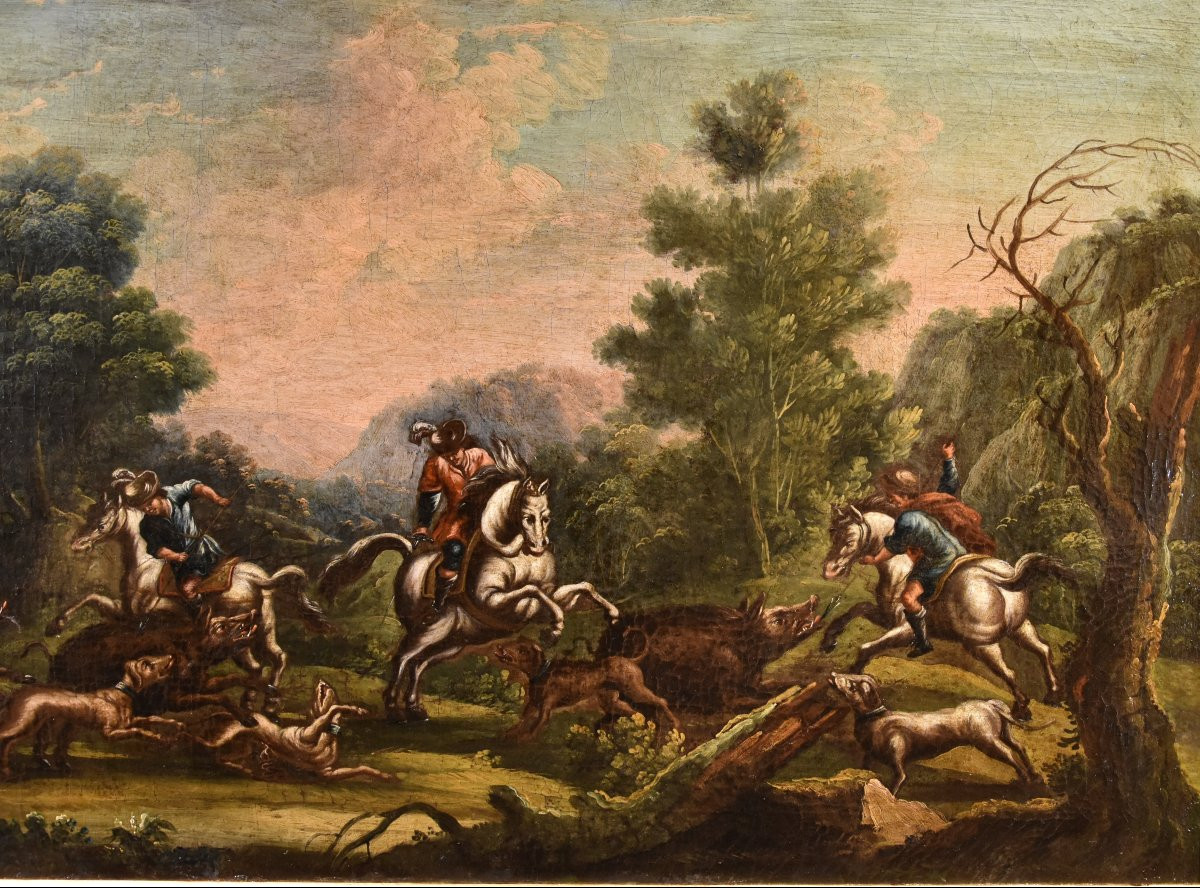 Christian Reder (Lipsia 1656 - Roma 1729) Paesaggio con caccia al cinghiale-photo-3
