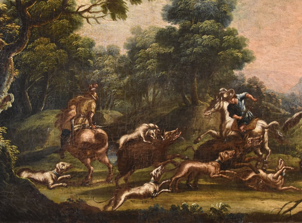 Christian Reder (Lipsia 1656 - Roma 1729) Paesaggio con caccia al cinghiale-photo-4