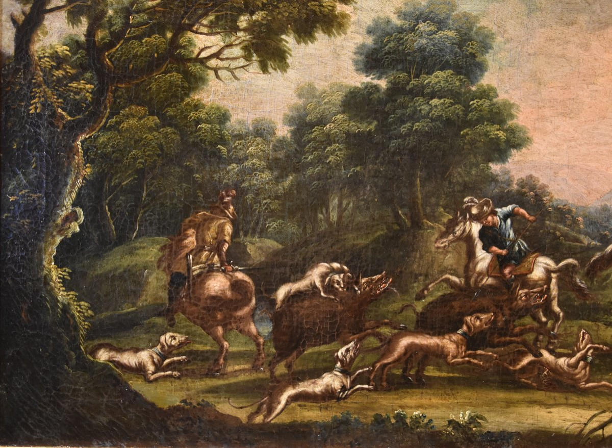 Christian Reder (Lipsia 1656 - Roma 1729) Paesaggio con caccia al cinghiale-photo-2