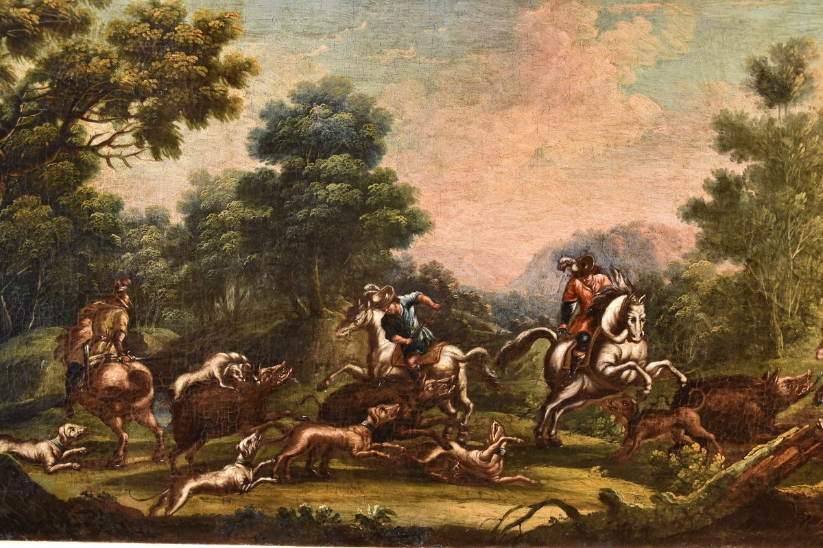 Christian Reder (Lipsia 1656 - Roma 1729) Paesaggio con caccia al cinghiale-photo-4
