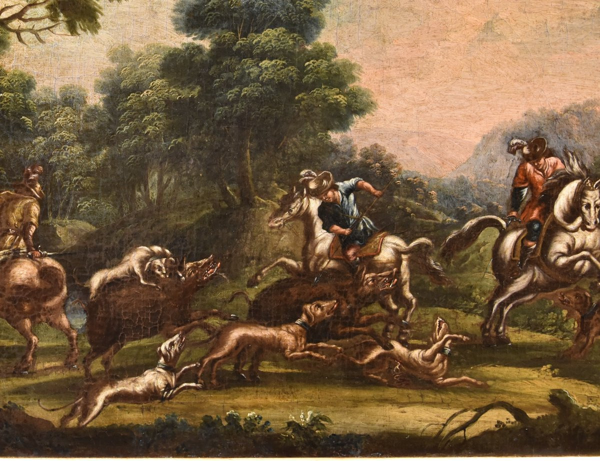 Christian Reder (Lipsia 1656 - Roma 1729) Paesaggio con caccia al cinghiale-photo-5