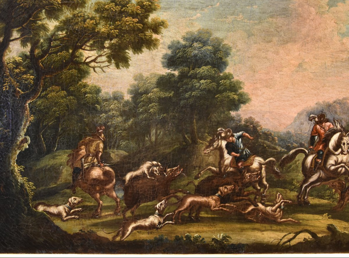 Christian Reder (Lipsia 1656 - Roma 1729) Paesaggio con caccia al cinghiale-photo-6