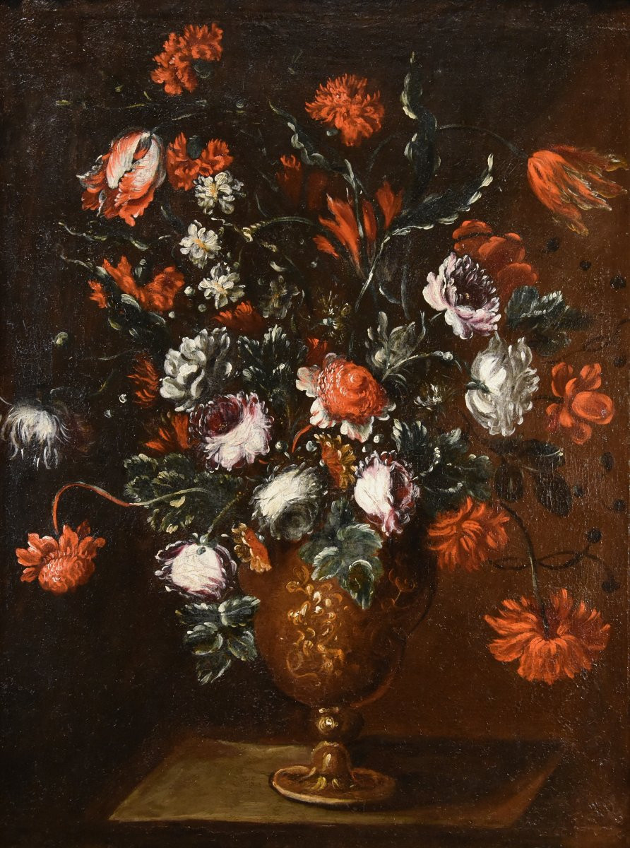 Francesca Volò Smiller (Milano, 1657 - 1700), Composizione floreale in vaso sbalzato-photo-2