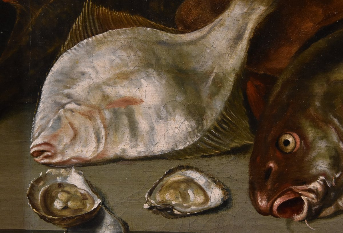 Alexander van Adriaenssen (Anversa, 1587 - 1661), Natura morta con ostriche, pesci ed astici-photo-1