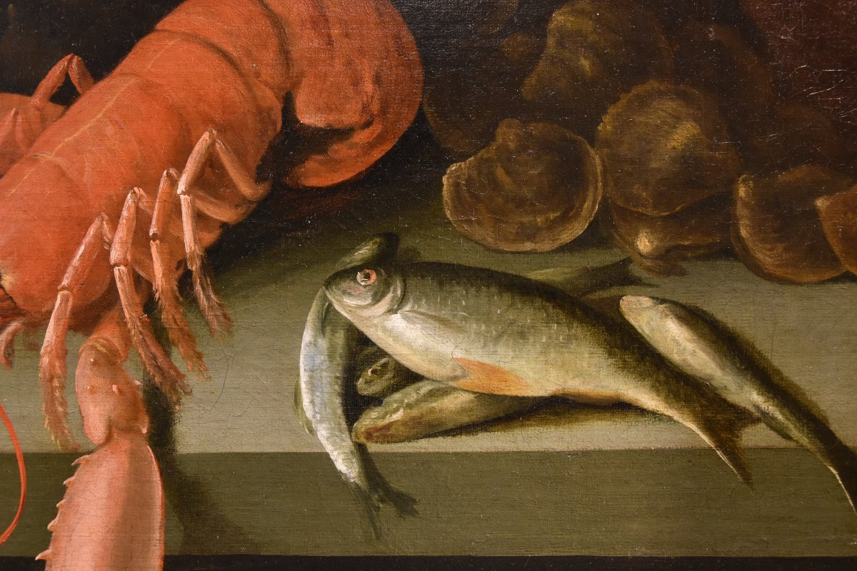 Alexander van Adriaenssen (Anversa, 1587 - 1661), Natura morta con ostriche, pesci ed astici-photo-4