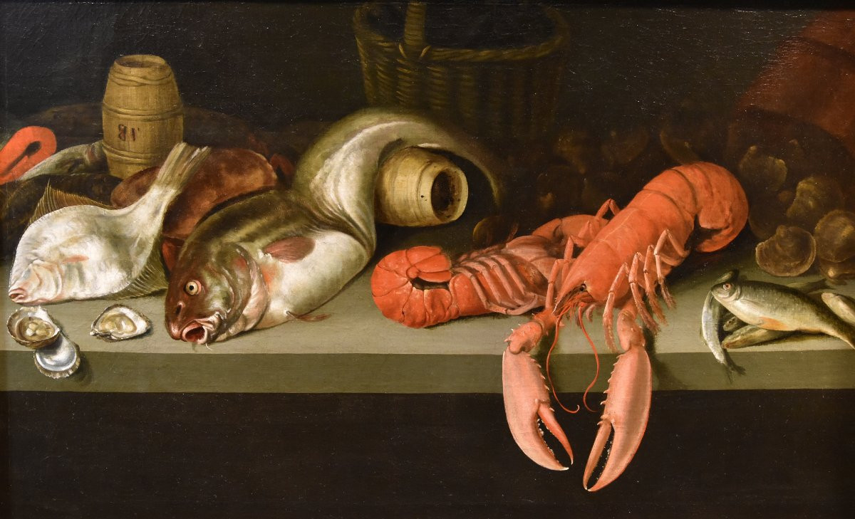 Alexander van Adriaenssen (Anversa, 1587 - 1661), Natura morta con ostriche, pesci ed astici-photo-6