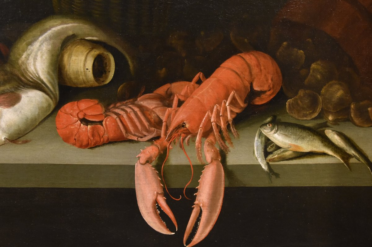 Alexander van Adriaenssen (Anversa, 1587 - 1661), Natura morta con ostriche, pesci ed astici-photo-8