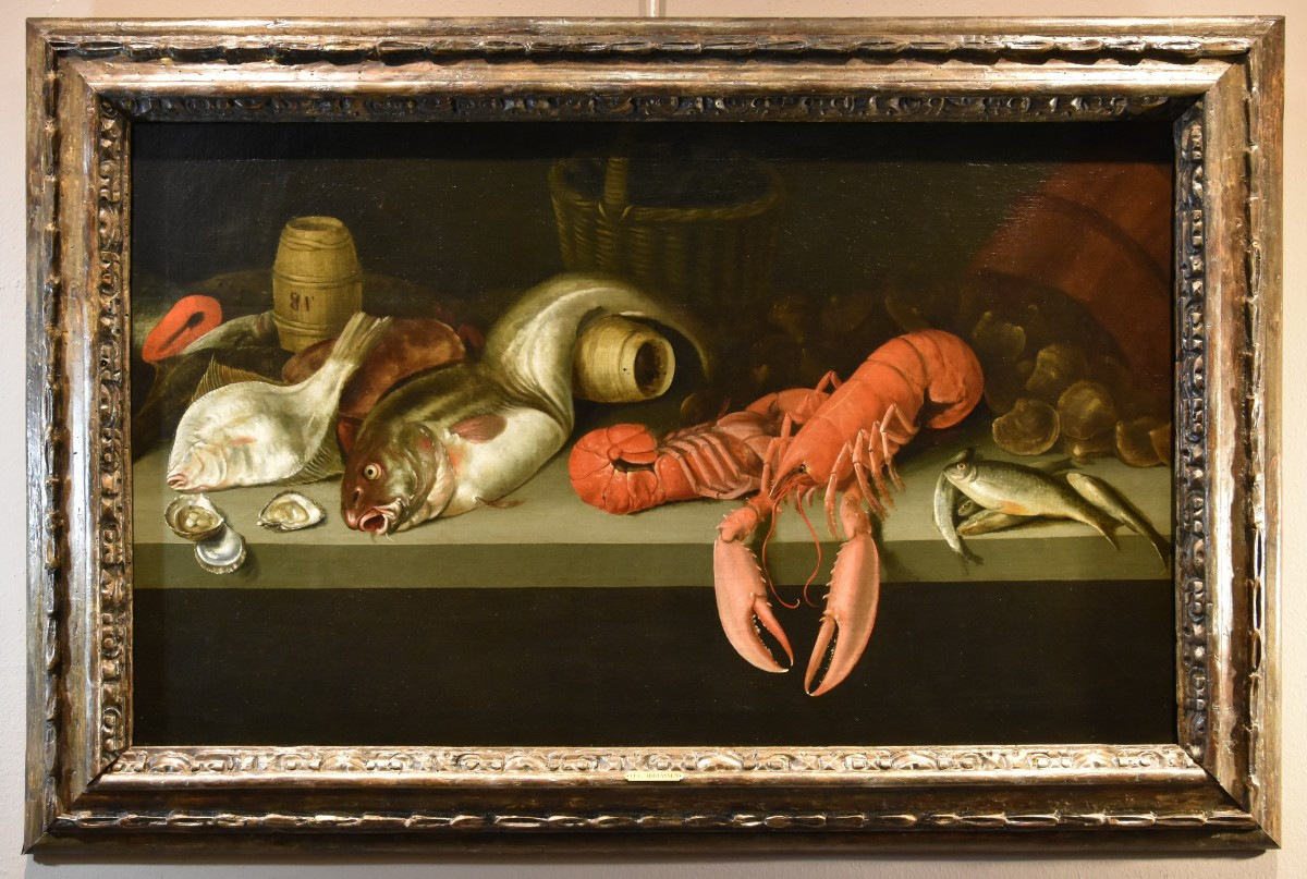 Alexander van Adriaenssen (Anversa, 1587 - 1661), Natura morta con ostriche, pesci ed astici