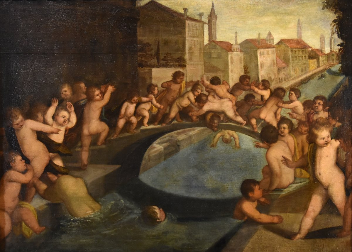 Lotta tra putti sul ponte dei Pugni a Venezia, bottega Tiziano Vecellio (1490 - 1576)-photo-2