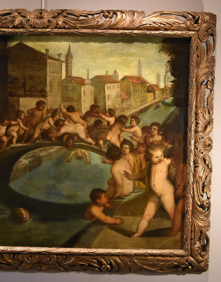 Lotta tra putti sul ponte dei Pugni a Venezia, bottega Tiziano Vecellio (1490 - 1576)-photo-2