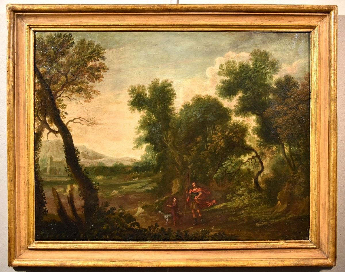 Paesaggio boschivo con l'Arcangelo Raffaele e Tobiolo