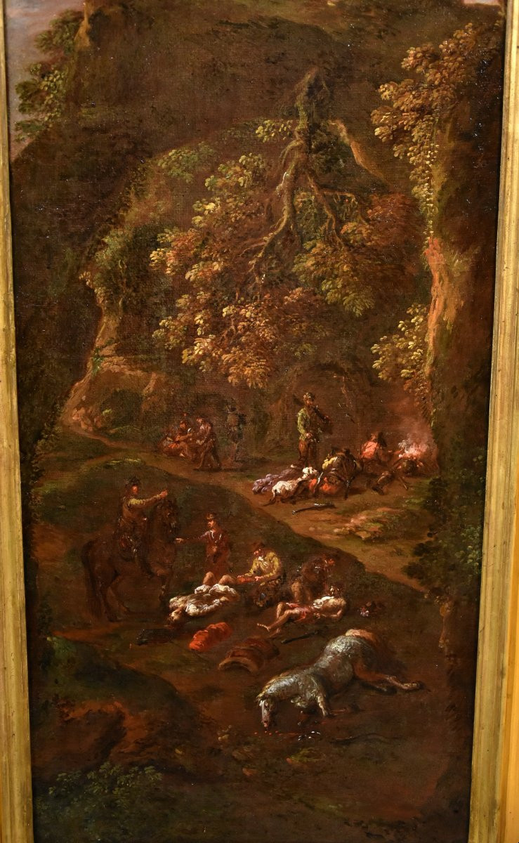 Pendant di dipinti 'L'assalto dei briganti' 'Dopo l’assalto', Giuseppe Zais -photo-4