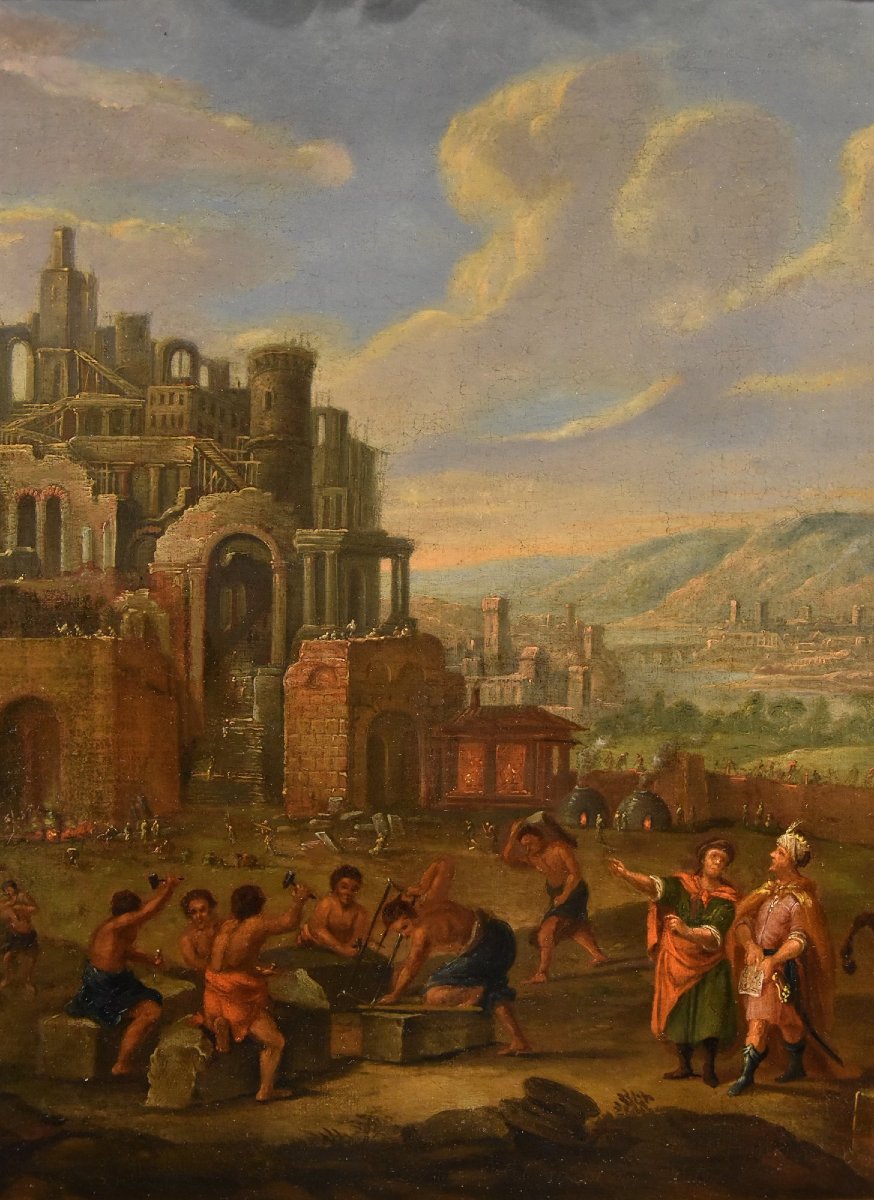 Costruzione della Torre di Babele, Pittore fiammingo XVII-XVIII secolo-photo-4
