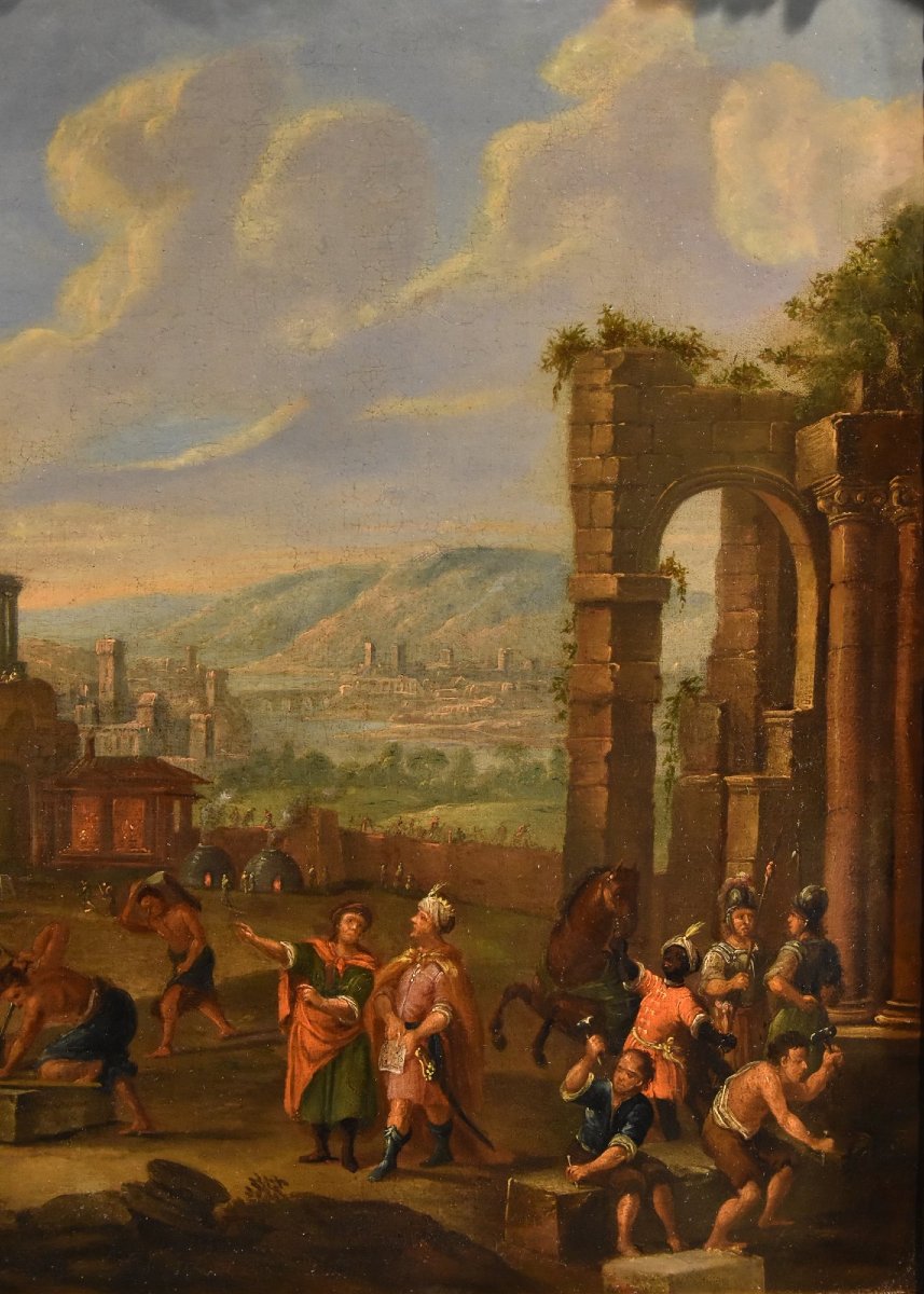 Costruzione della Torre di Babele, Pittore fiammingo XVII-XVIII secolo-photo-1