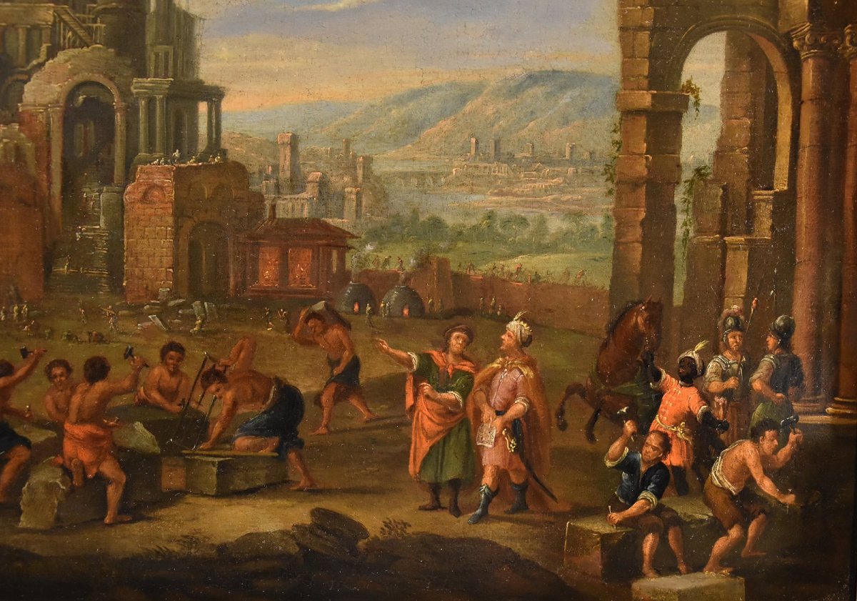 Costruzione della Torre di Babele, Pittore fiammingo XVII-XVIII secolo-photo-3