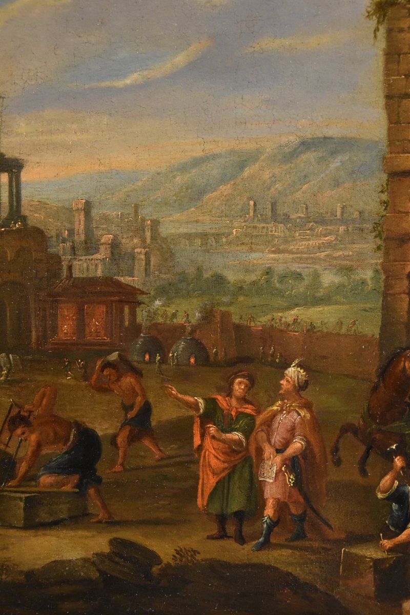 Costruzione della Torre di Babele, Pittore fiammingo XVII-XVIII secolo-photo-4