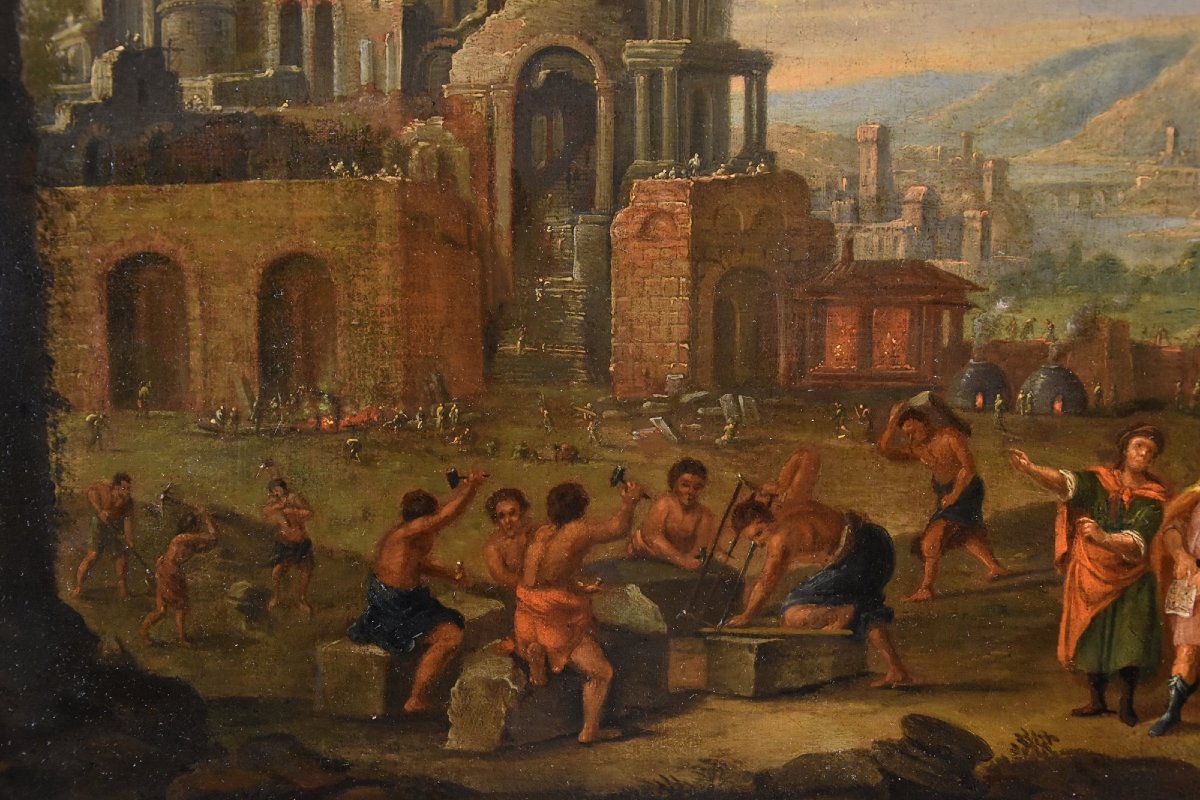 Costruzione della Torre di Babele, Pittore fiammingo XVII-XVIII secolo-photo-6
