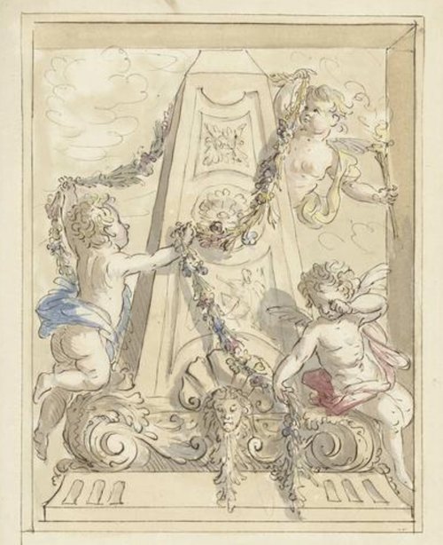 Jacob De Wit (Amsterdam, 1695 - 1754), Coppia di amorini con ghirlanda di fiori-photo-2