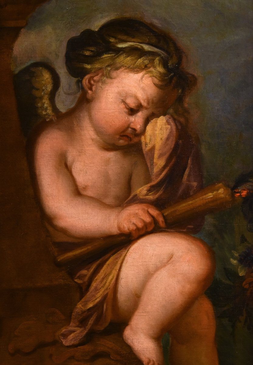 Jacob De Wit (Amsterdam, 1695 - 1754), Coppia di amorini con ghirlanda di fiori-photo-7