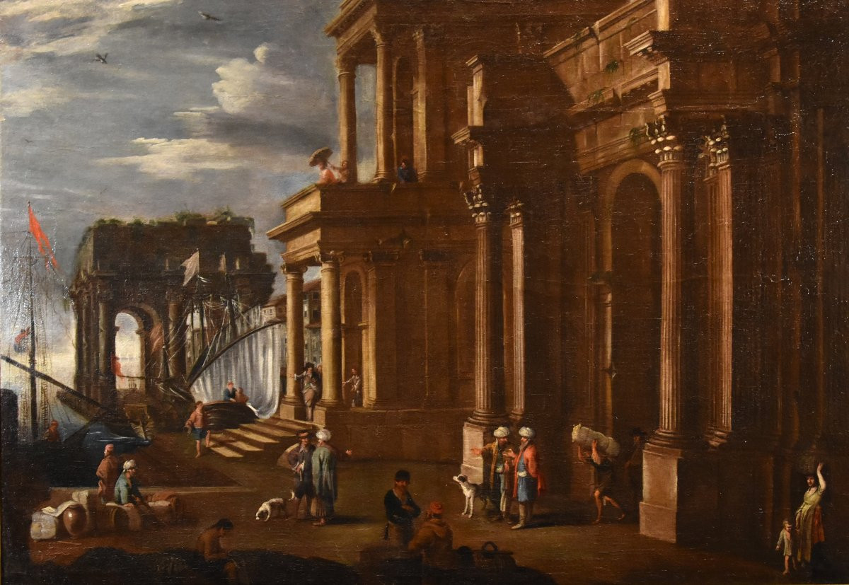 Veduta fantastica con porto e capriccio architettonico, Alessandro Salucci (1590 - 1657)-photo-2