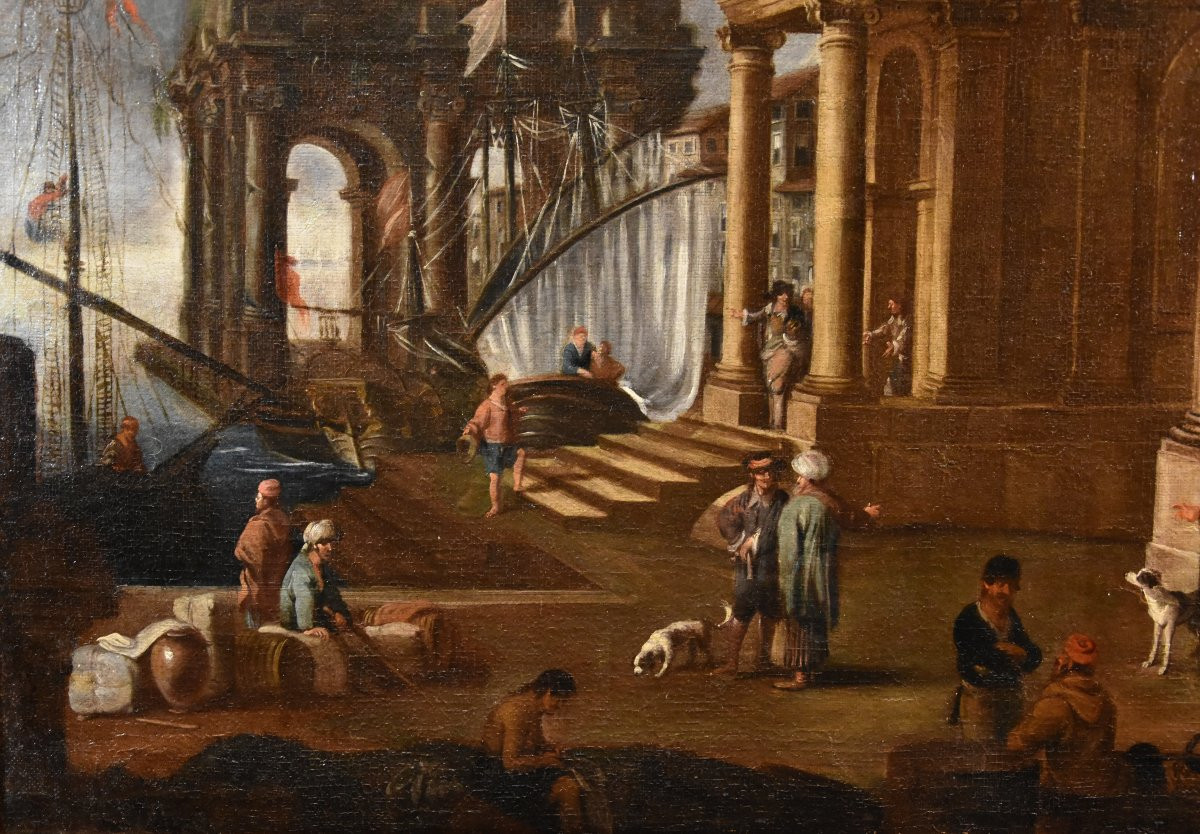Veduta fantastica con porto e capriccio architettonico, Alessandro Salucci (1590 - 1657)-photo-3