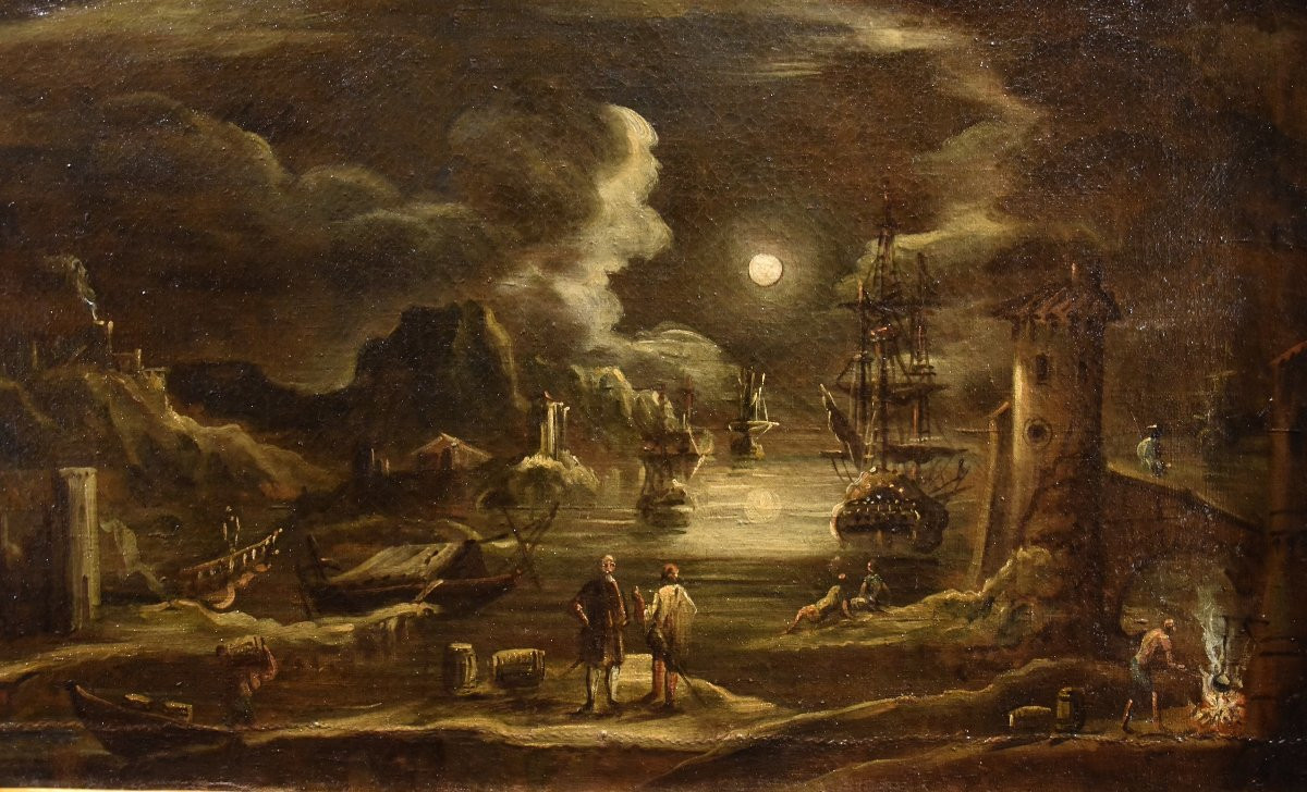 Veduta portuale al chiaro di luna, Giovanni Grevenbroeck  (Paesi Bassi, 1650 ca. – Milano 1699)-photo-4