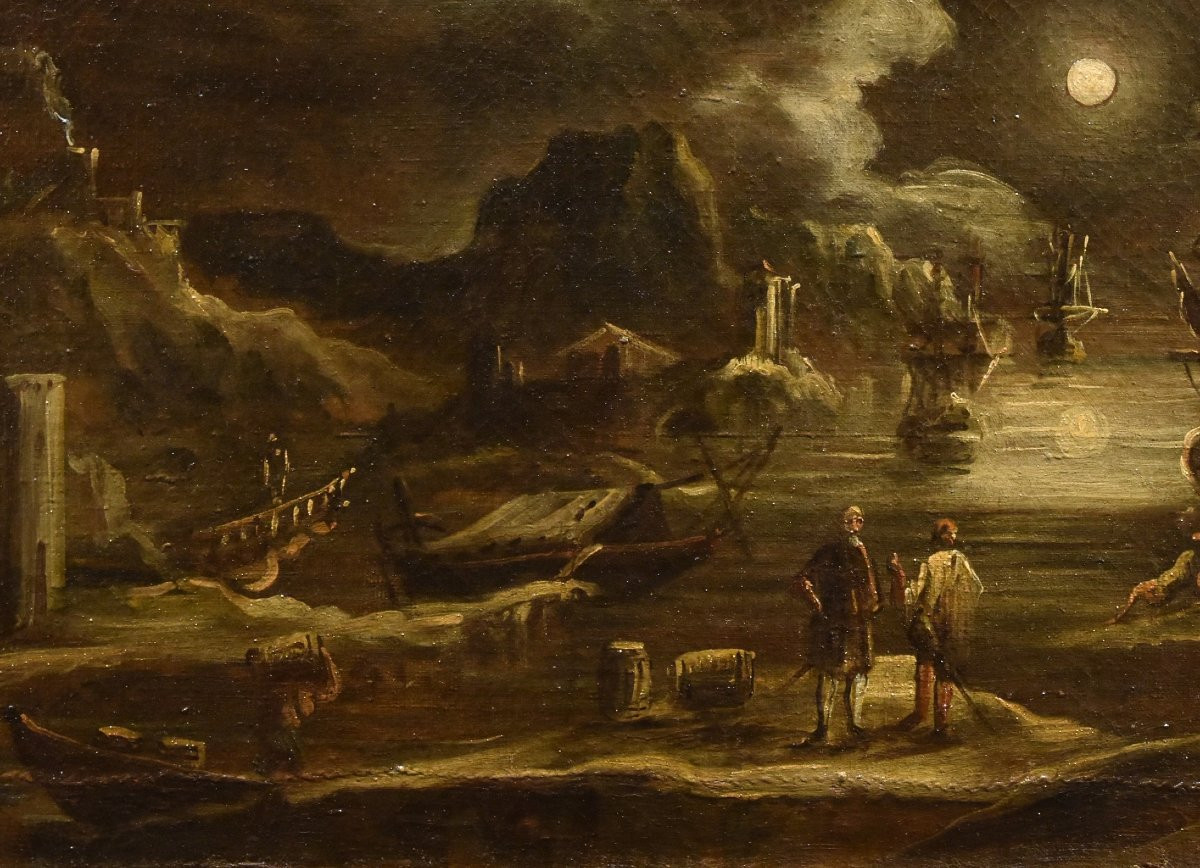 Veduta portuale al chiaro di luna, Giovanni Grevenbroeck  (Paesi Bassi, 1650 ca. – Milano 1699)-photo-6