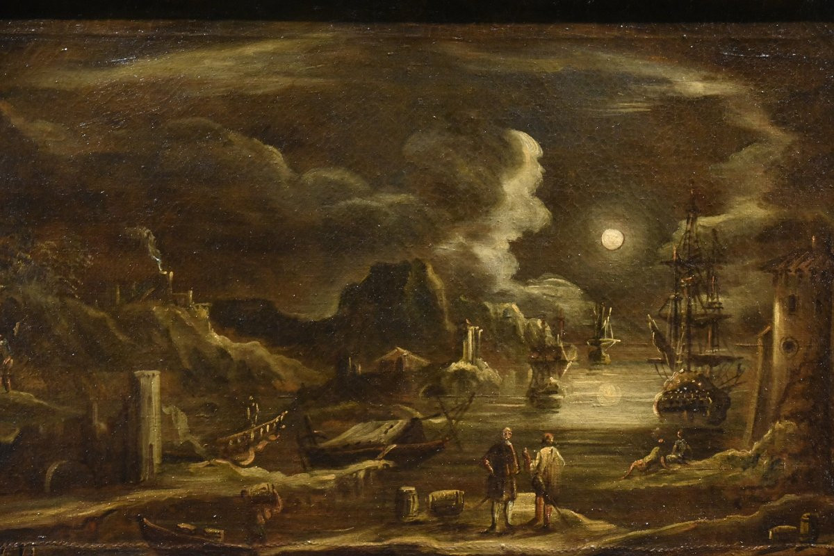 Veduta portuale al chiaro di luna, Giovanni Grevenbroeck  (Paesi Bassi, 1650 ca. – Milano 1699)-photo-7