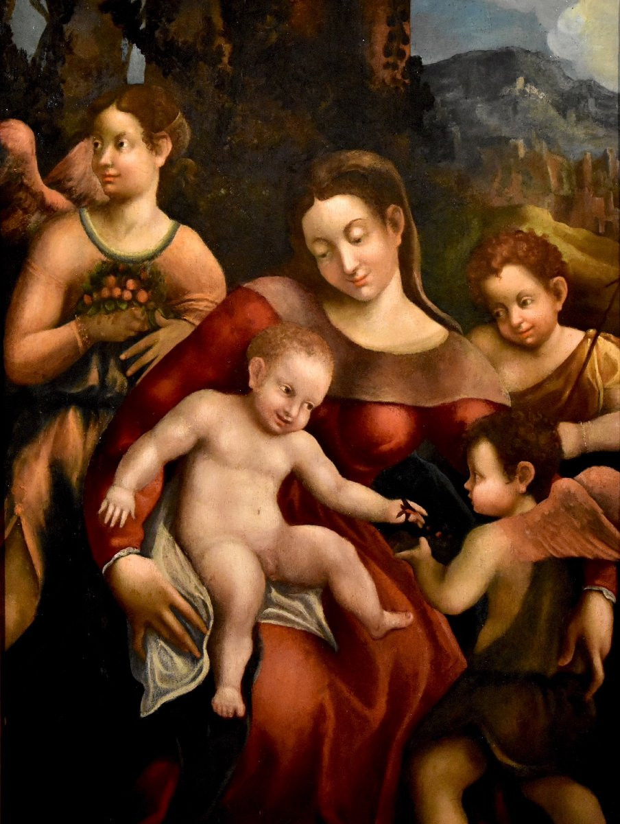 Madonna col Bambino, due angeli e Giovanni Battista, Scuola di Antonio Allegri, Correggio-photo-2