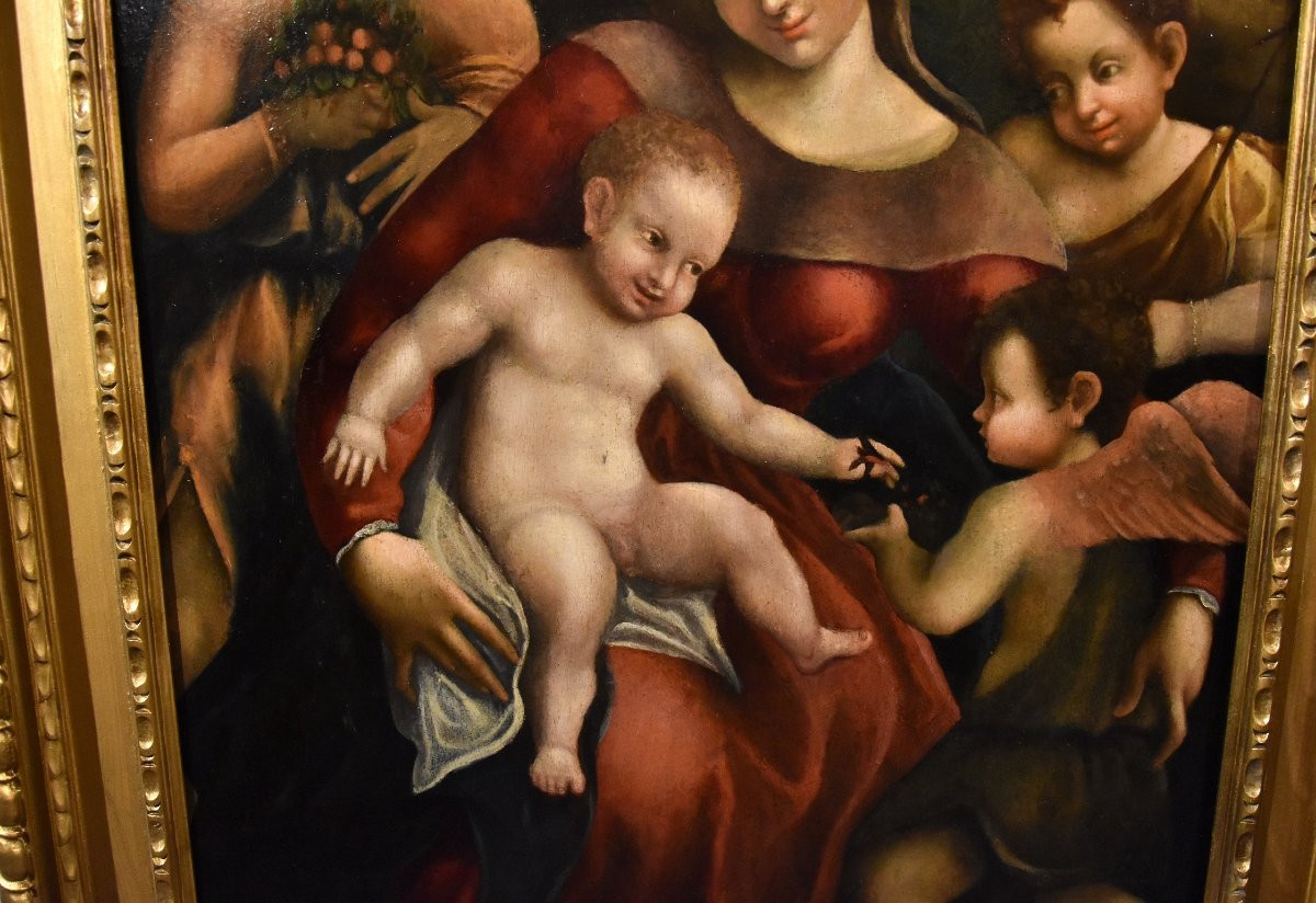 Madonna col Bambino, due angeli e Giovanni Battista, Scuola di Antonio Allegri, Correggio-photo-5