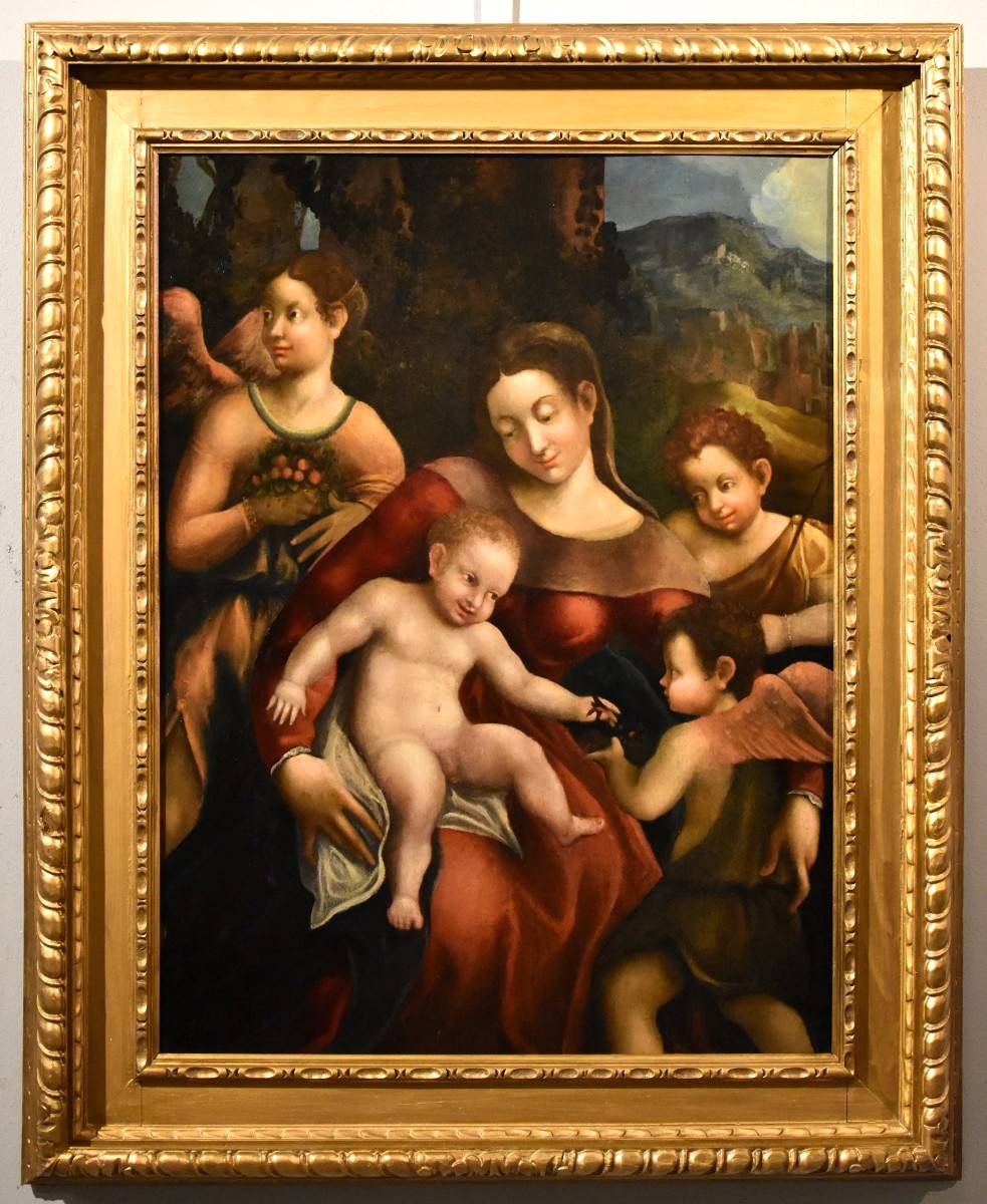 Madonna col Bambino, due angeli e Giovanni Battista, Scuola di Antonio Allegri, Correggio-photo-6