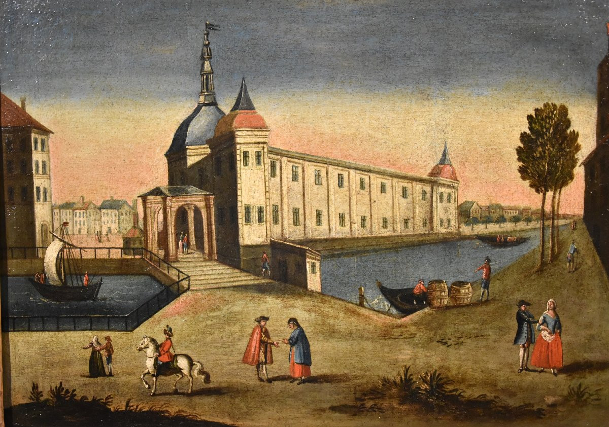 Coppia di vedute di Rotterdam (Palazzo della Borsa e l'Antico Porto), Vedutista del Settecento-photo-2