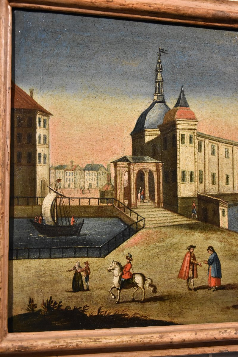 Coppia di vedute di Rotterdam (Palazzo della Borsa e l'Antico Porto), Vedutista del Settecento-photo-3
