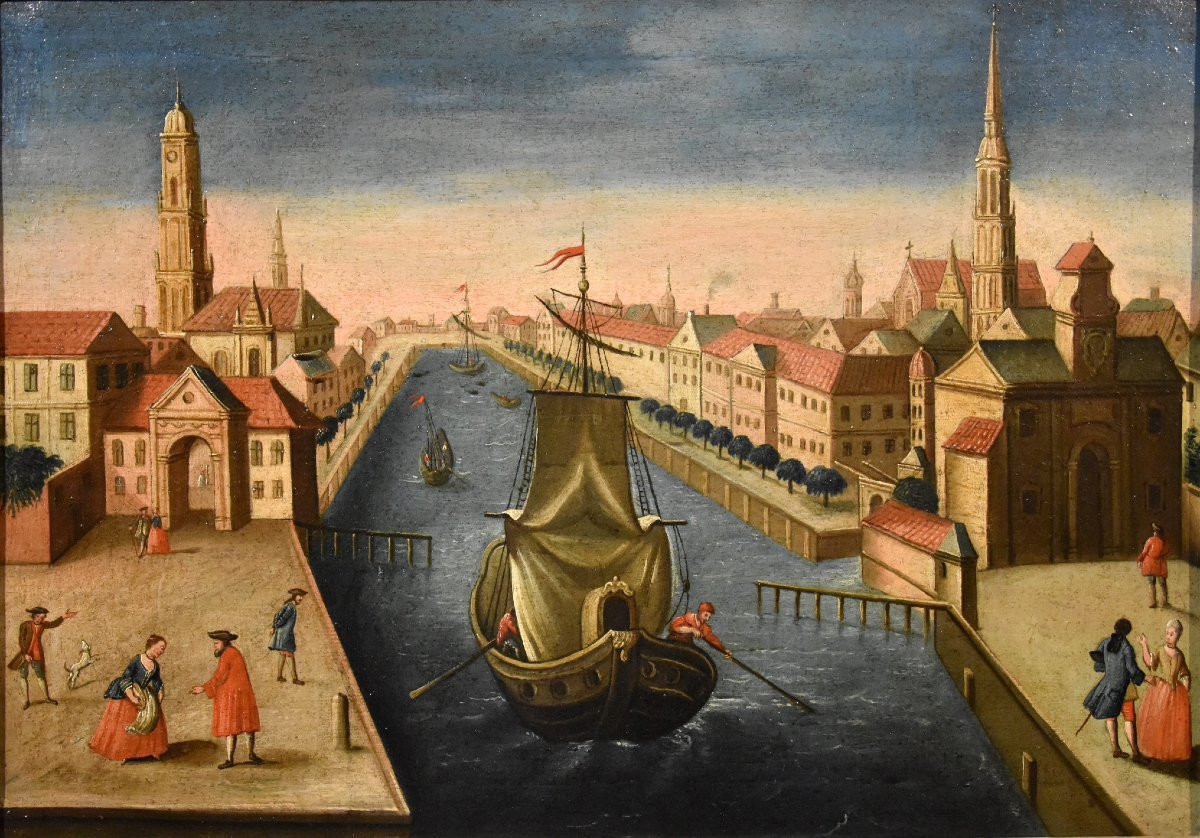 Coppia di vedute di Rotterdam (Palazzo della Borsa e l'Antico Porto), Vedutista del Settecento-photo-4