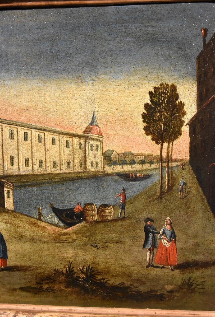 Coppia di vedute di Rotterdam (Palazzo della Borsa e l'Antico Porto), Vedutista del Settecento-photo-1