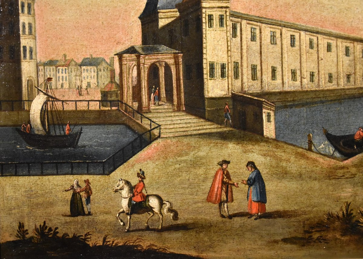 Coppia di vedute di Rotterdam (Palazzo della Borsa e l'Antico Porto), Vedutista del Settecento-photo-2