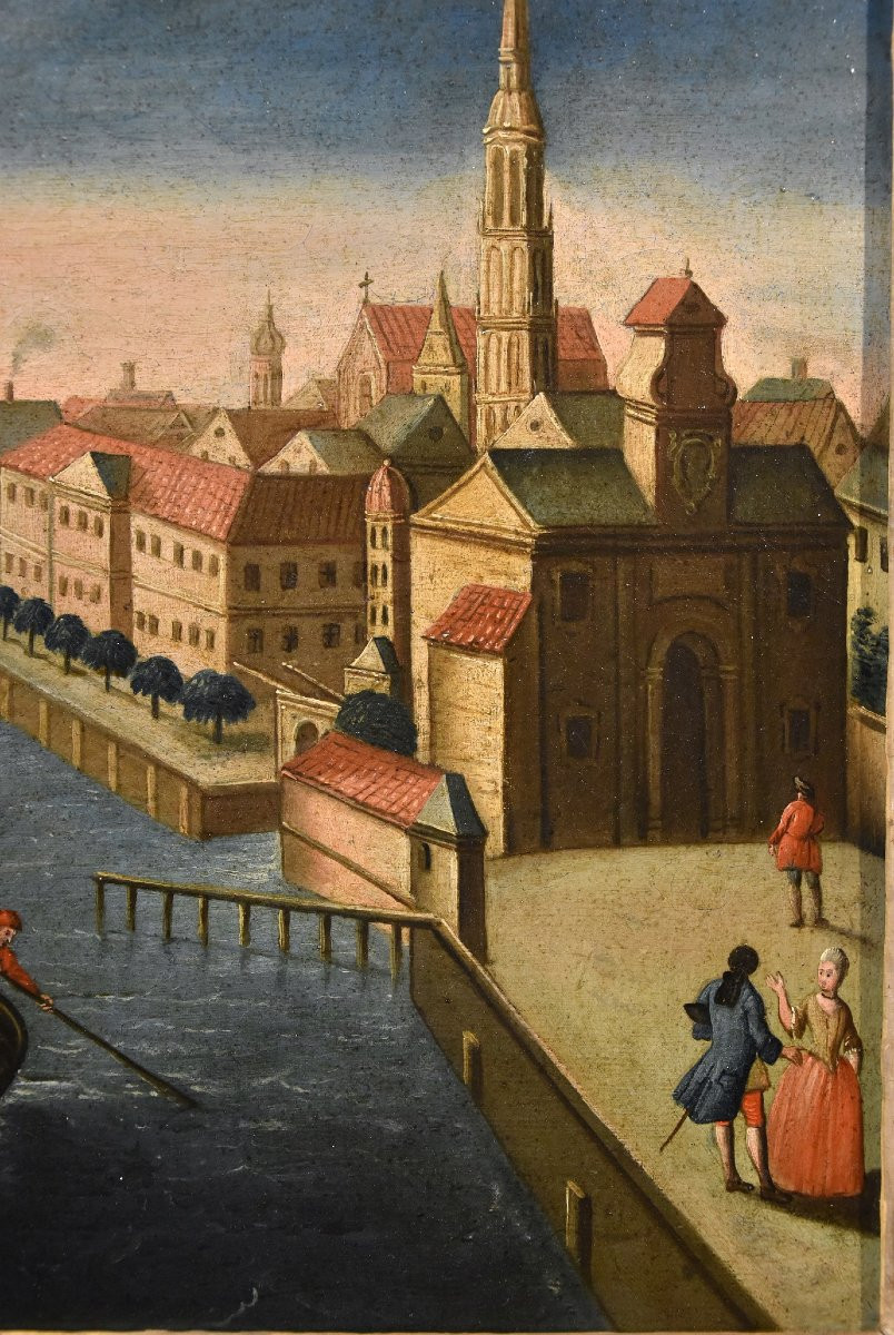 Coppia di vedute di Rotterdam (Palazzo della Borsa e l'Antico Porto), Vedutista del Settecento-photo-5