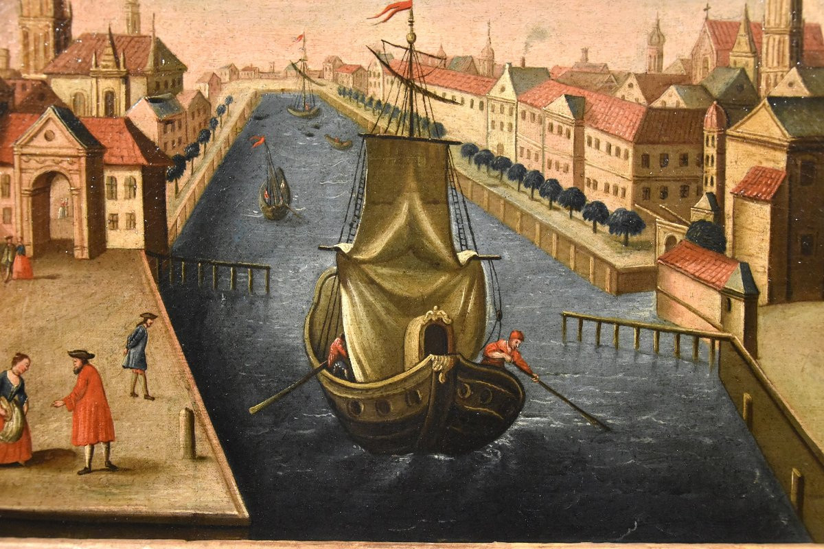 Coppia di vedute di Rotterdam (Palazzo della Borsa e l'Antico Porto), Vedutista del Settecento-photo-6