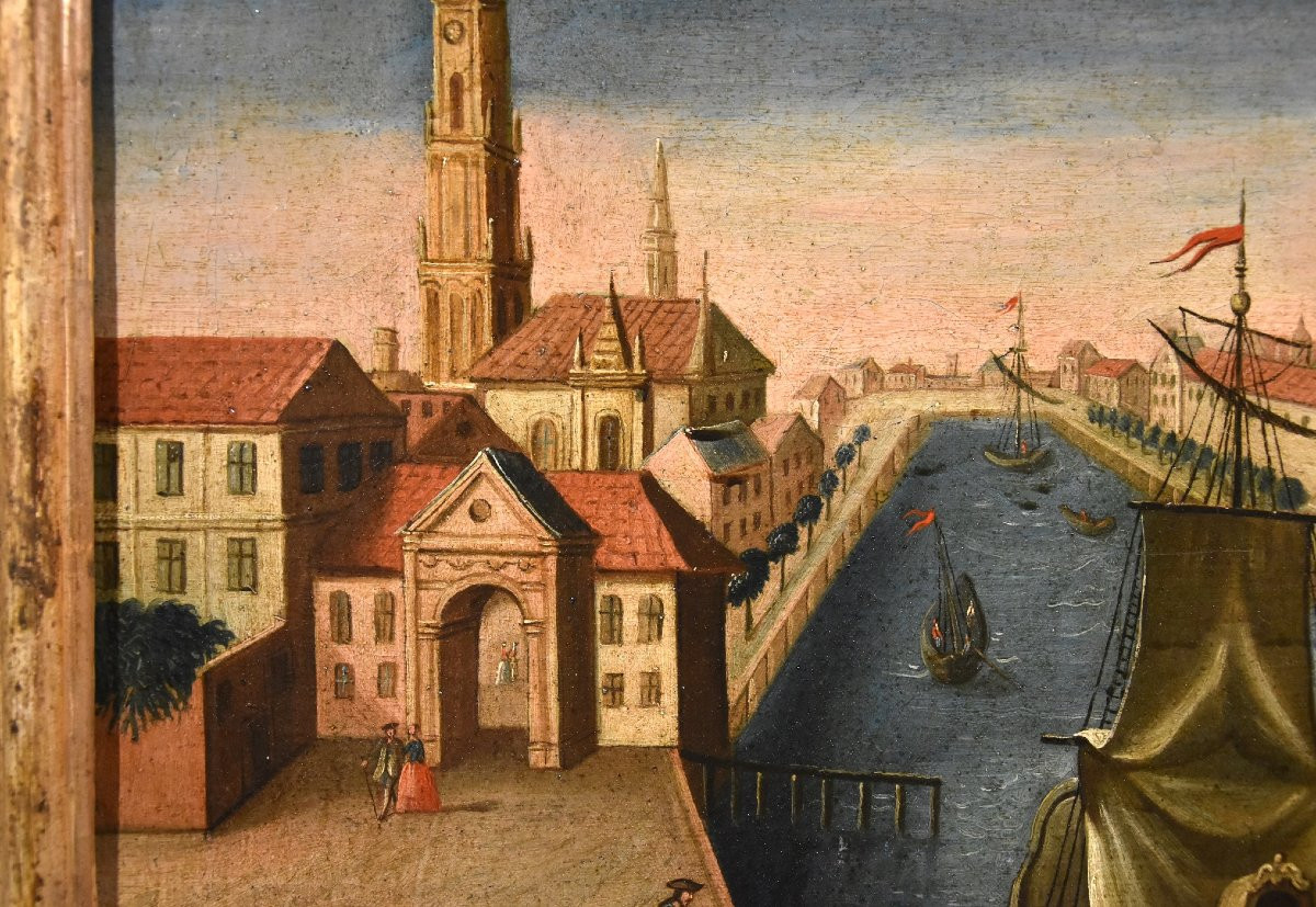 Coppia di vedute di Rotterdam (Palazzo della Borsa e l'Antico Porto), Vedutista del Settecento-photo-7