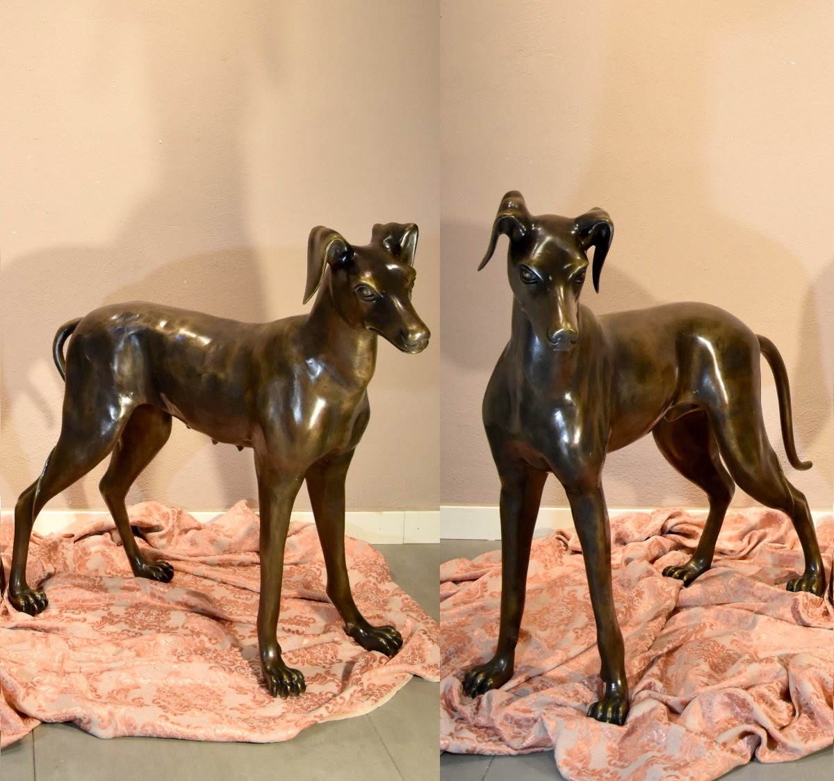 Coppia di levrieri Art Déco in bronzo,  Francia XX secolo-photo-2