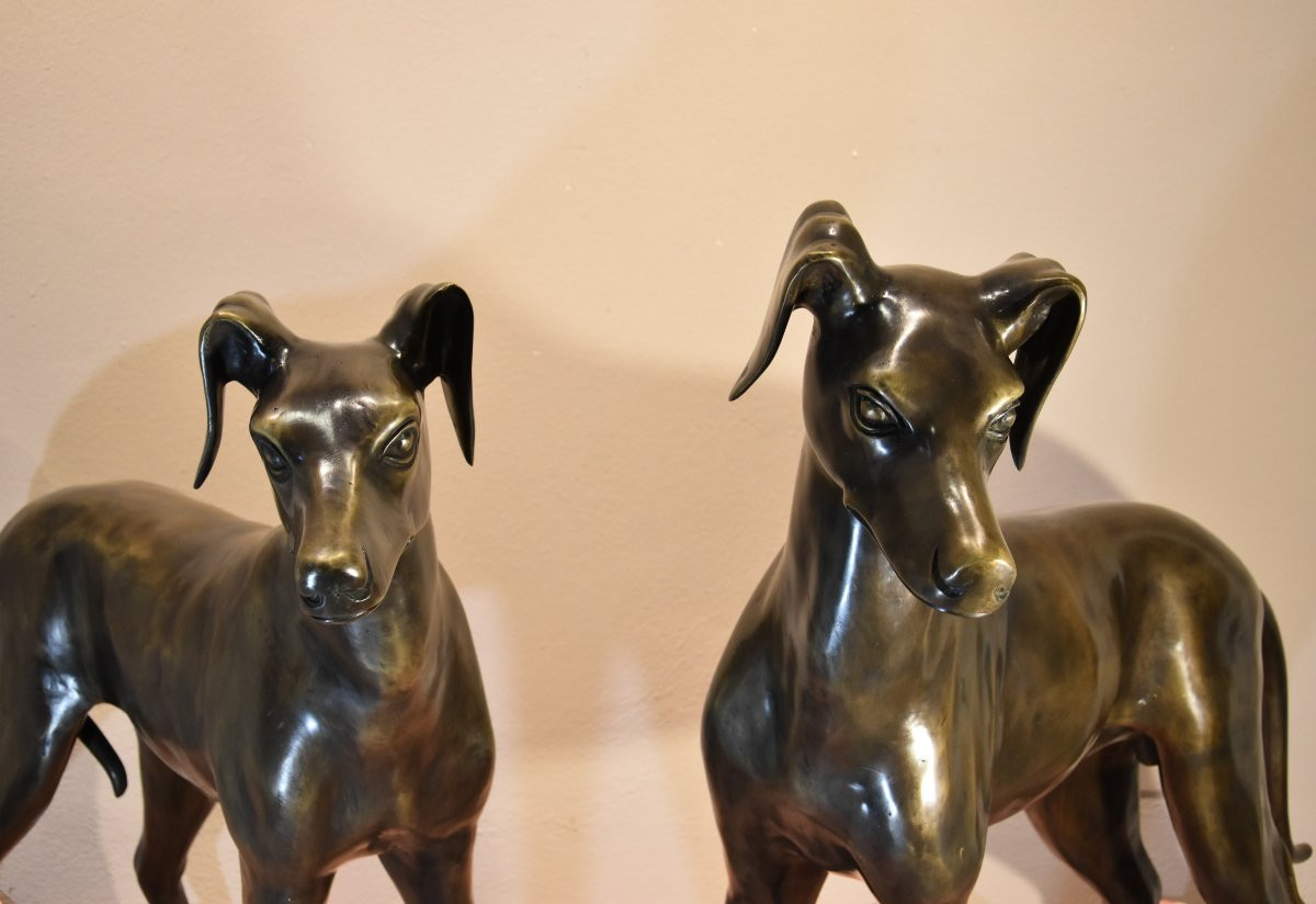 Coppia di levrieri Art Déco in bronzo,  Francia XX secolo-photo-3