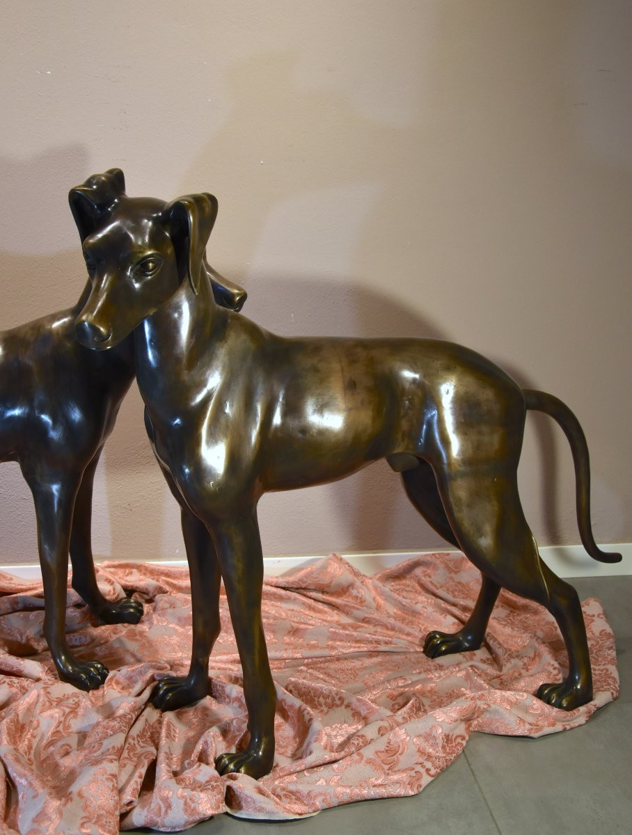 Coppia di levrieri Art Déco in bronzo,  Francia XX secolo-photo-1