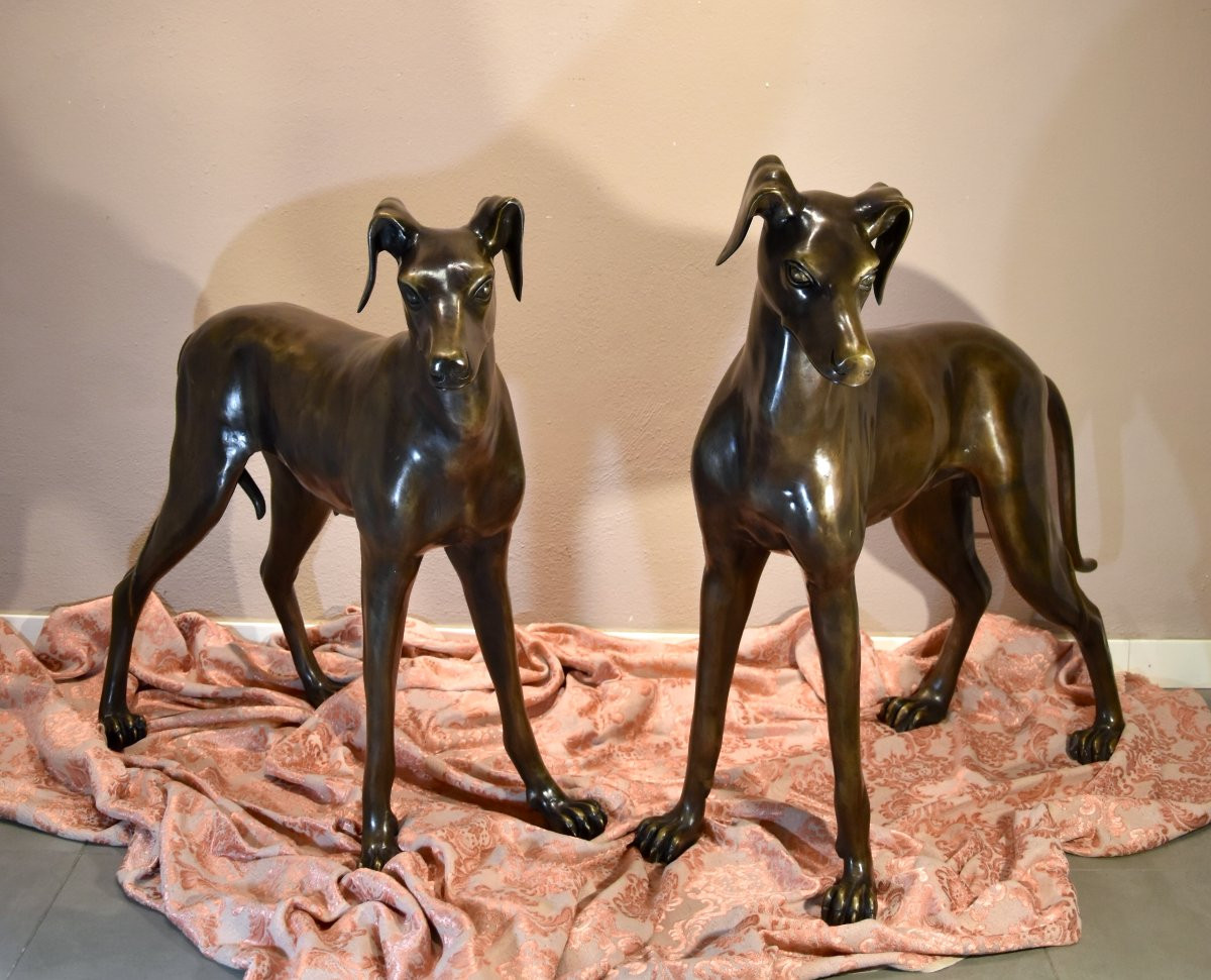 Coppia di levrieri Art Déco in bronzo,  Francia XX secolo-photo-6