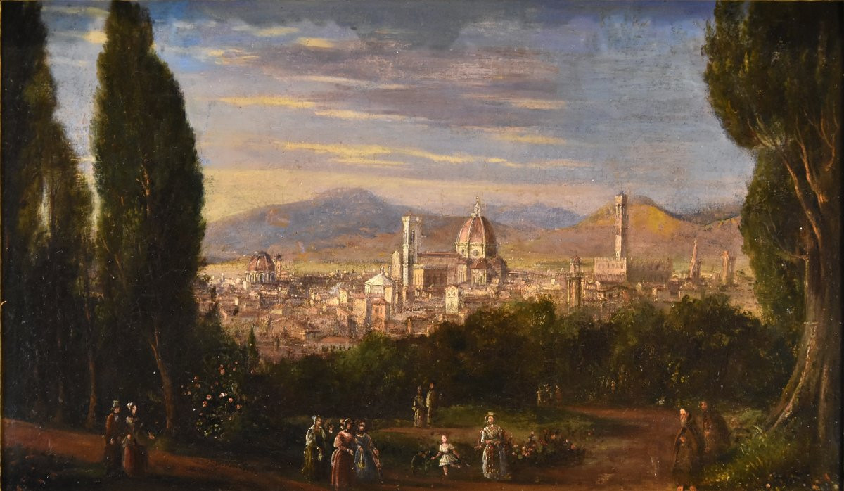 Pittore vedutista del XVIII-XIX secolo, Veduta panoramica di Firenze-photo-3