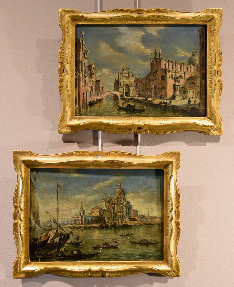 Coppia di vedute di Venezia, Francesco Guardi (Venezia, 1712 - 1793) Seguace di