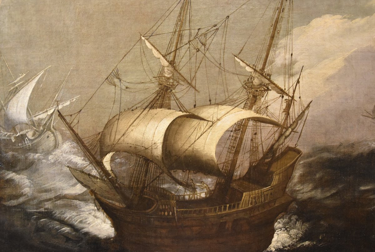 Marina in tempesta con vascelli, Jan Porcellis (Gand 1584 c. -1632)-photo-2