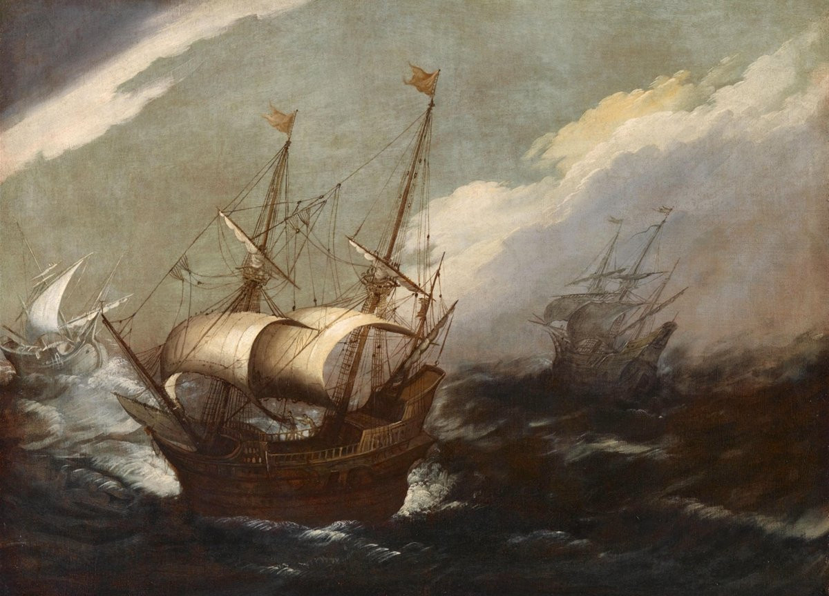 Marina in tempesta con vascelli, Jan Porcellis (Gand 1584 c. -1632)-photo-1