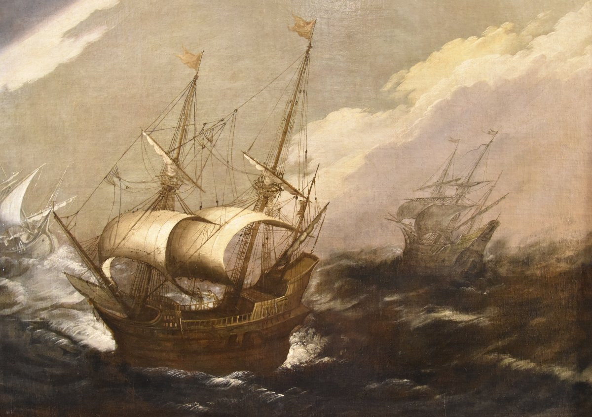 Marina in tempesta con vascelli, Jan Porcellis (Gand 1584 c. -1632)-photo-5