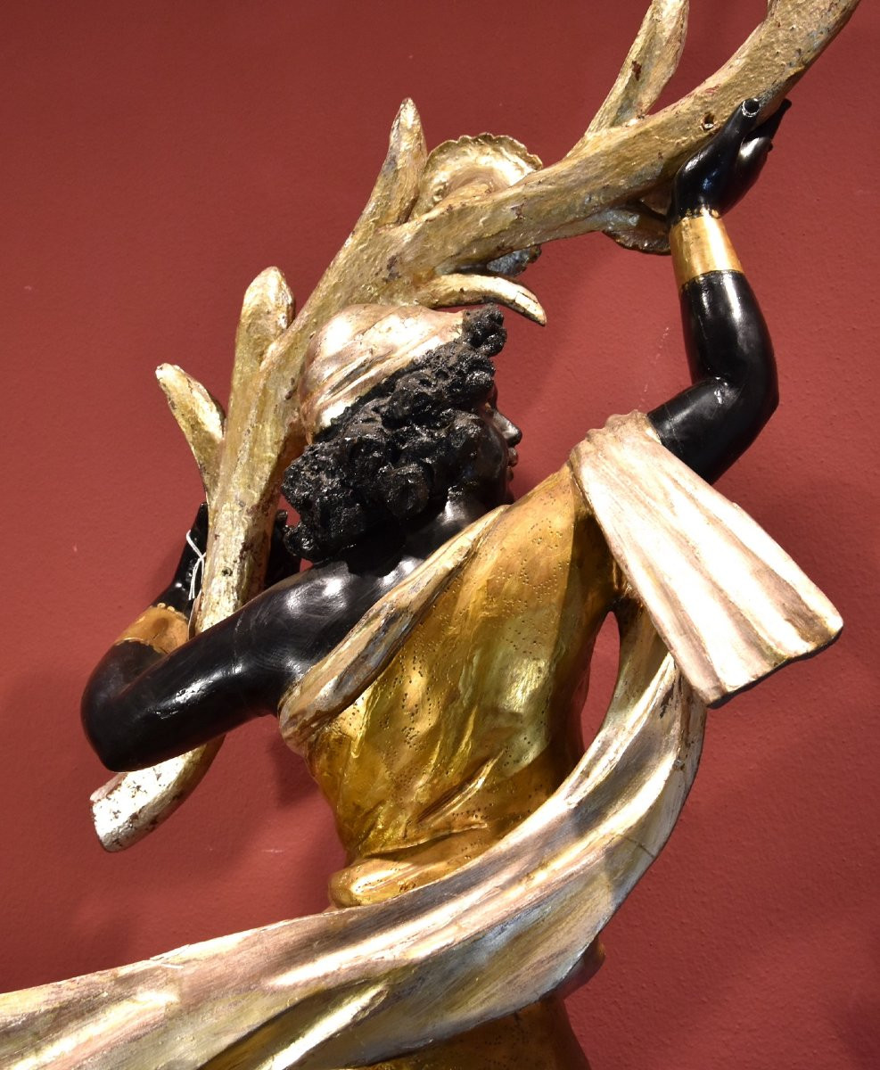 Antica scultura di Moretto femminile con cornucopia fiorita, Scultore veneziano XIX secolo-photo-3